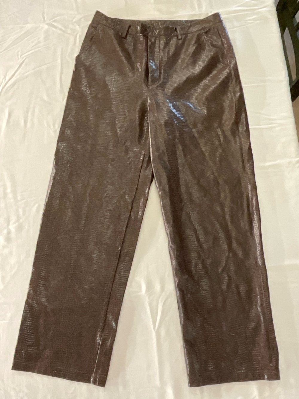 Reclaimed Vintage Women’s Brown Croc Faux Leather Pants W34